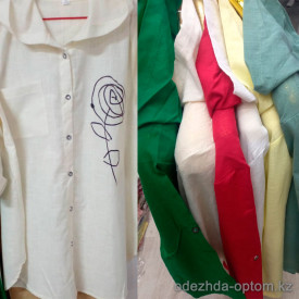 w2-0132 Рубашка женская с капюшоном и длинный рукав, ткань лён, 50-56, 1 пачка (4 шт)