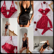 b5-4064 Пеньюар женский с кружевными вставками, S-L, 1 пачка (3 шт)