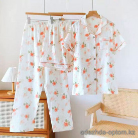 b15-303-15 Комплект женской муслиновой пижамы 3в1: рубашка, шорты и штаны, M-XL, 1 пачка (3 шт)