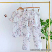 b15-303-17 Комплект женской муслиновой пижамы 3в1: рубашка, шорты и штаны, M-XL, 1 пачка (3 шт)