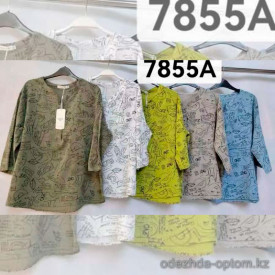 w1-7855 Рубашка женская с орнаментом, большие размеры, 50-56, 1 пачка (4 шт)