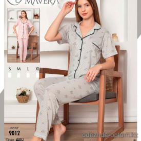 e1-9012 Пижама женская двойка: рубашка и штаны, S-XL, хлопок, 1 пачка (4 шт)