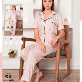 e1-9015 Пижама женская двойка: рубашка и штаны, S-XL, хлопок, 1 пачка (4 шт)