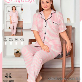 e1-9026 Пижама женская двойка: рубашка и штаны, XL-4XL, хлопок, 1 пачка (4 шт)