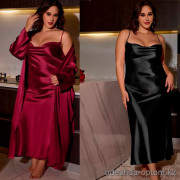 b15-7014 Сорочка шелковая в комплекте с халатом для полных дам, 2XL-4XL, 1 пачка (3 шт)