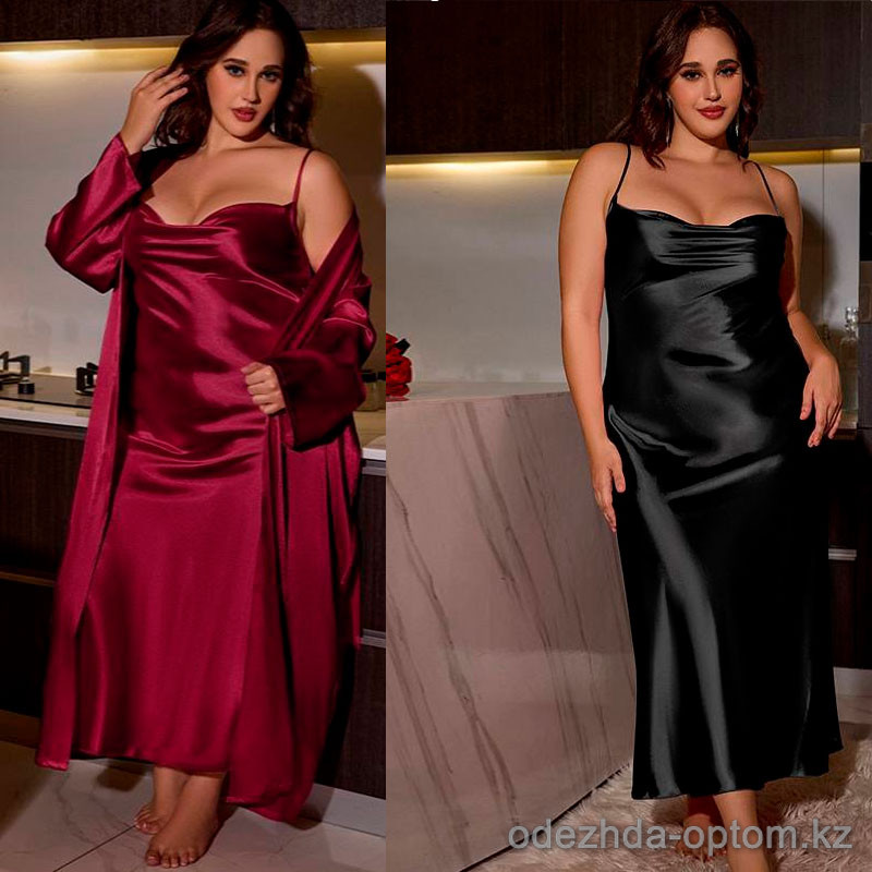 b15-7014 Сорочка шелковая в комплекте с халатом для полных дам, 2XL-4XL, 1 пачка (3 шт) b15-7014 Сорочка шелковая в комплекте с халатом для полных дам, 2XL-4XL, 1 пачка (3 шт)