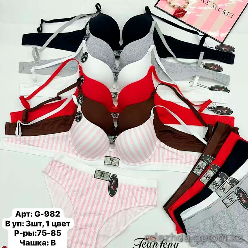 b6-G-982-1 Комплект нижнего белья: бюстгальтер и трусики, чашка B, 1 пачка (3 шт) b6-G-982-1 Комплект нижнего белья: бюстгальтер и трусики, чашка B, 1 пачка (3 шт)