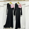 w26-1073 Платье женское однотонное с цветком и длинными рукавами, стандарт, 1 шт