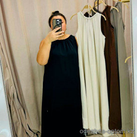 w20-1215 Платье женское однотонное без рукавов, шелк, стандарт (44-54), 1 шт