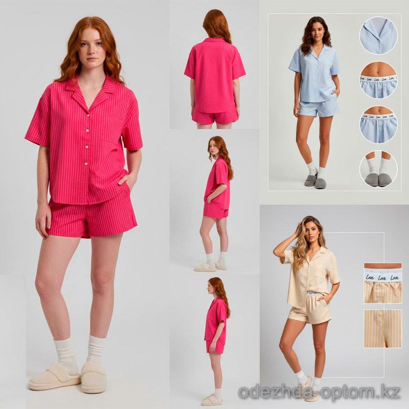 d7-1527 Комплект женской пижамы: рубашка и шорты, M-L, 1 пачка (2 шт) d7-1527 Комплект женской пижамы: рубашка и шорты, M-L, 1 пачка (2 шт)