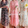 w40-908-5 Платье женское с цветочным принтом, стандарт (42-48), шифон, 1 шт