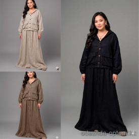 b15-9375 Комплект женской одежды: бомбер свободного кроя и юбка макси, стандарт (46-54), 1 пачка (2 шт)