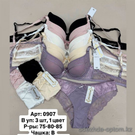 b6-0907 Miss Wicasa Комплект кружевного нижнего белья: бюстгальтер на среднем поролоне и трусики, чашка B, 1 пачка (3 шт)
