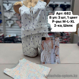 b6-682-1 Комплект женской шелковой пижамы: майка и шорты, M-XL, 1 пачка (3 шт)