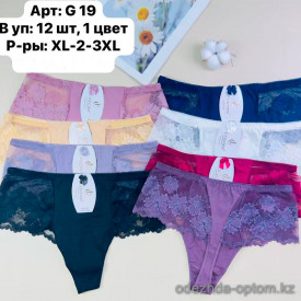 b6-G19 Трусики женские кружевные стринги, XL-3XL, 1 пачка (12 шт)