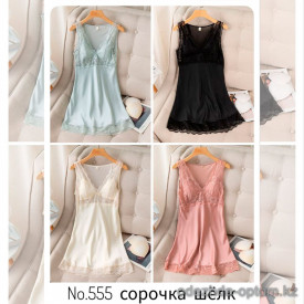 b4-555 Сорочка женская шелковая с кружевными вставками, 1 шт
