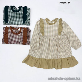 d1-sx-1 Платье детское в клеточку, 5-9 лет, хлопок, 1 пачка (5 шт)