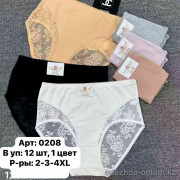 b6-0208 Lavolle Трусики женские с кружевом, большие размеры, 2XL-4XL, 1 пачка (12 шт)